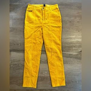 Yellow, high waisted corduroy pants, straight cut